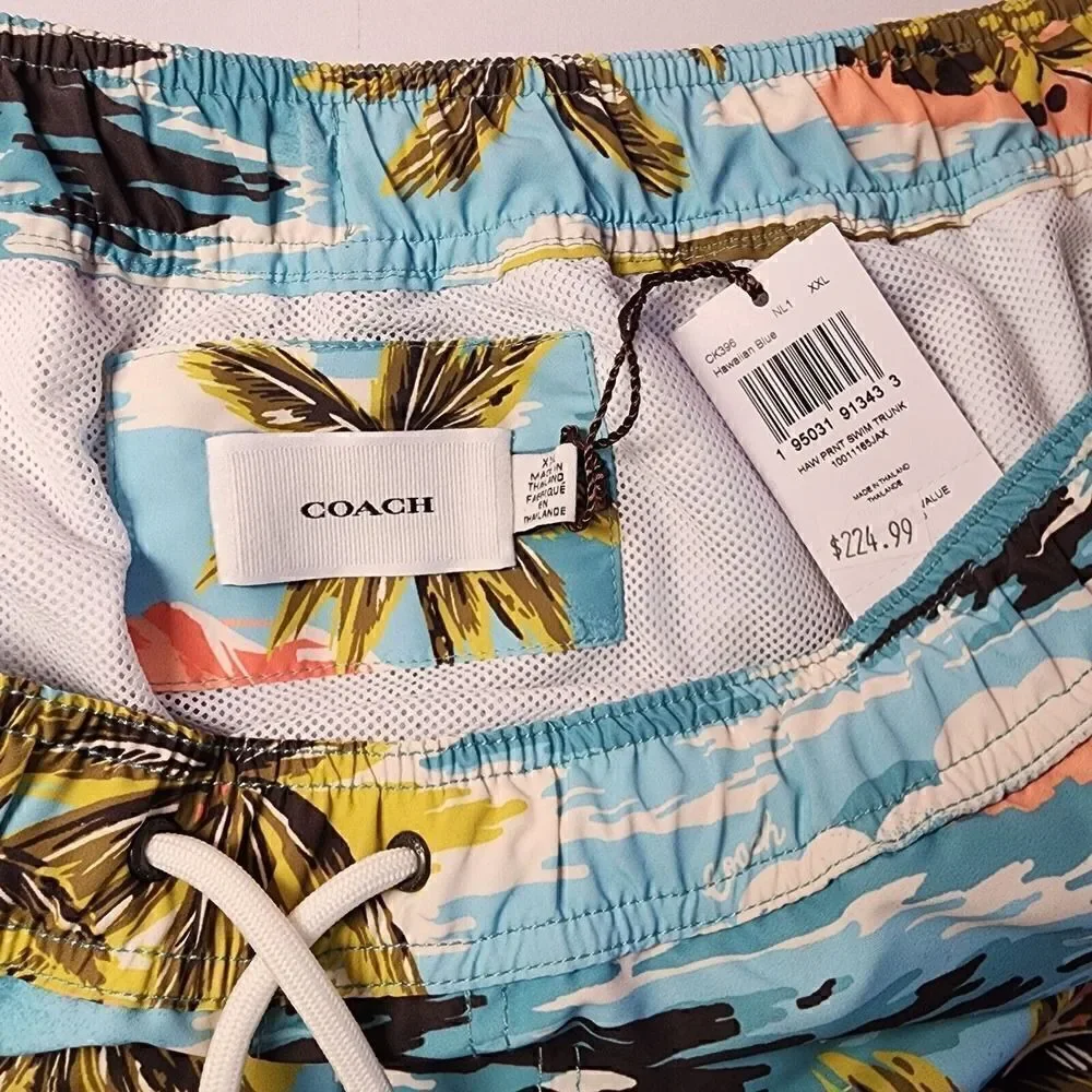 NWT COACH CK396 SWIM TRUNKS HAWAIIAN PRINT BLUE XXL